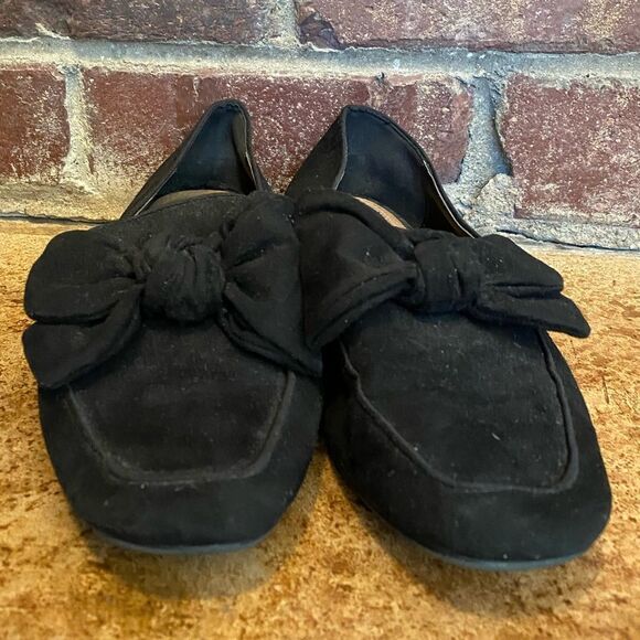 Asos black suede leather bow top square toe slip on loafers - Picture 2 of 6
